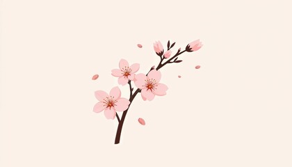 Naklejka premium Elegant illustration of pink cherry blossom branch with petals on a light background