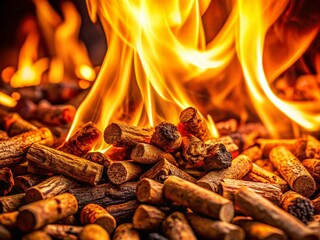 Burning Wood Pellets: Close-up of Fiery Combustion in a Stove