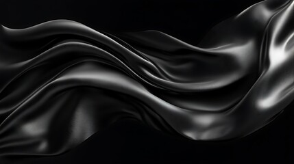 Fototapeta premium Elegant black silk flowing, dark background, abstract design, website banner.