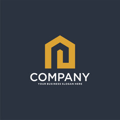 real estate logo design with house and building