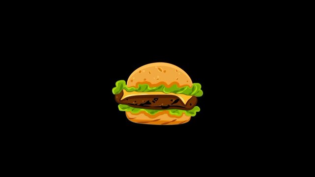 Zinger cheeseburger animation. Hamburger with beef meat and salad 3d icon