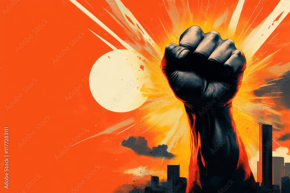 Poster a minimalist illustration of a kung fu fist with dynamic lines radiating outward, representing energ