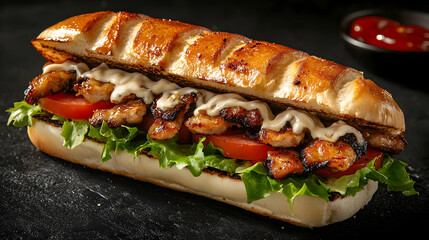 Grilled Chicken Sandwich with Lettuce, Tomato, and Mayo - Food Photography