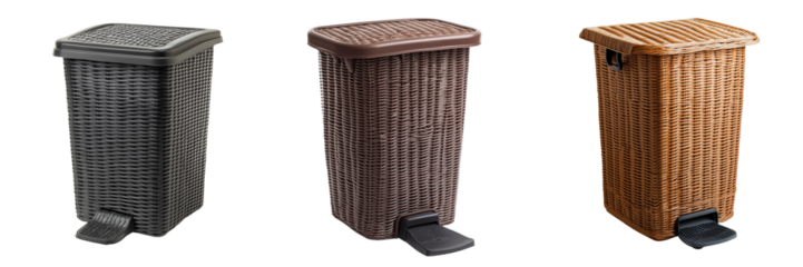 Set of A Stefanplast waste bin with a foot pedal, neatly arranged on a white surface on transparent png background