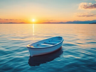 Naklejka premium Empty boat floating on a sea or ocean water. 