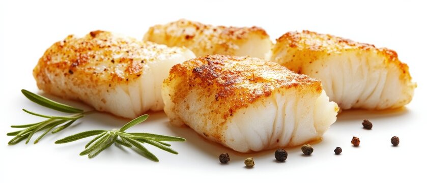 cooked fish fillets with rosemary sprigs