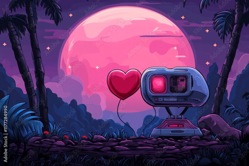 Aufkleber A pixel art scene featuring two animated hearts beating in sync, surrounded by small glowing stars on a retro 8-bit background