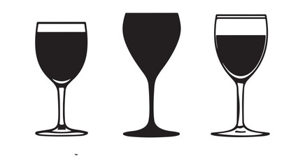 Vector icon set of utensil. cocktail  glasses , Isolated sign glass of wine on white background. Vector illustration. set of Minimalist wine glass icon silhouette