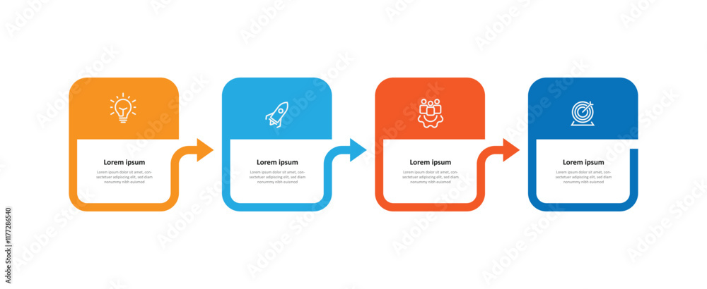 Aufkleber 4 slide table process infographic template with icons and square concept can be used for workflow, business presentation and banner information 