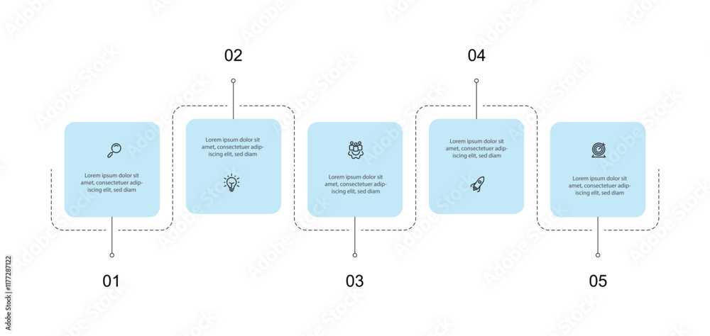 Poster Slide process infographic template with line and 5 step square can be used for workflow, business presentation and banner information 