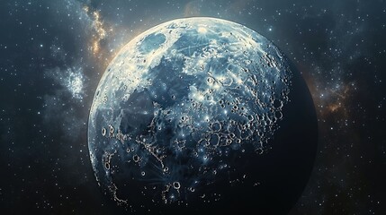 Fototapeta premium Super moon in the galaxy background. Big Blue moon with stars. Science and Astrology concept. Fantasy and Future technology concept. Nature and Planet space and Alien theme. Human living place explore