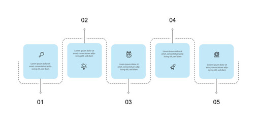 Slide process infographic template with line and 5 step square can be used for workflow, business presentation and banner information 