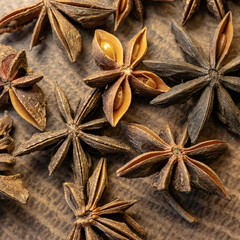  Dried star anise spice close up.