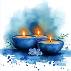 Watercolor style spa image, popular modern illustration creating a sublime, comfortable and elegant atmosphere for ultimate relaxation