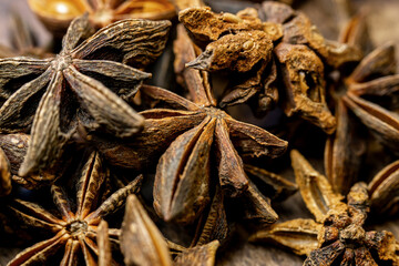  Dried star anise spice close up.