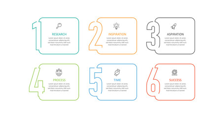 Vector template infographic with number and columns line style. 6 step process table for business presentation, banner information, workflow and web graphic design 