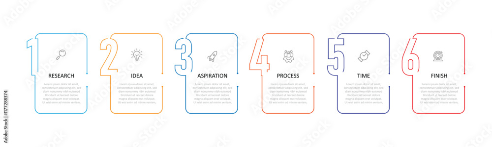 Fototapete Vector template infographic with line style and number with columns. 6 step process table for business presentation, work flow, banner information 