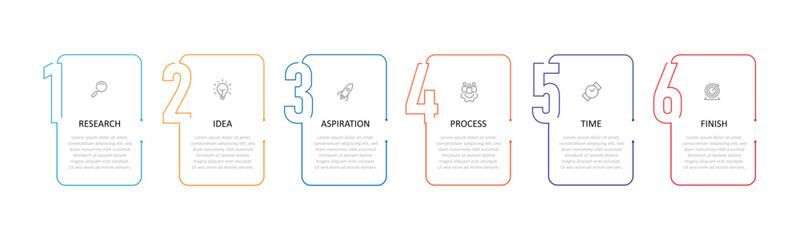 Vector template infographic with line style and number with columns. 6 step process table for business presentation, work flow, banner information 