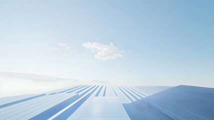 minimalist background featuring rows of solar panels under clear blue sky, creating serene and modern atmosphere. design emphasizes sustainability and innovation