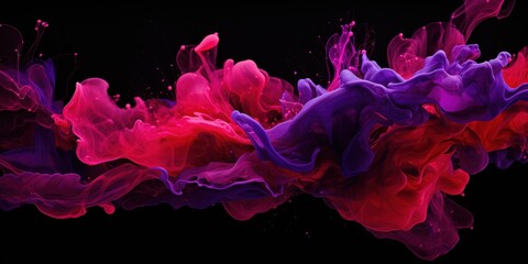 Obraz premium Vibrant abstract: fluid pink and purple ink swirls on black background