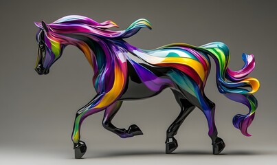 Colorful abstract horse sculpture.
