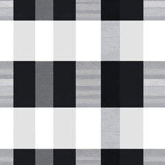 Black and white plaid pattern with alternating stripes, creating a classic, textured design suitable for various applications.