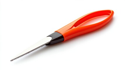 serrated kitchen knife with an orange handle