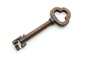 a close up of a vintage key on white background