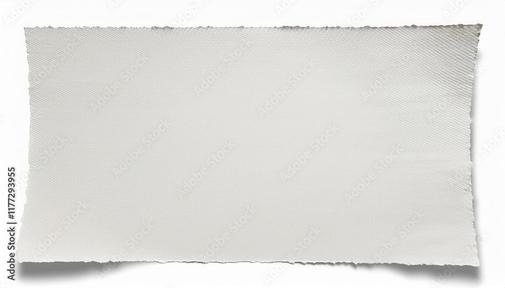 Poster textured white paper with torn edges and subtle fabric pattern for crafting, stationery, graphic des