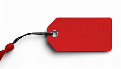 Bright Red Tag with Black String and Metallic Eyelet for Pricing, Labeling, Gifting, or Organizing Items. Minimalistic Design Example

