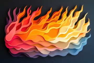 colorful layered paper art of flames on dark background