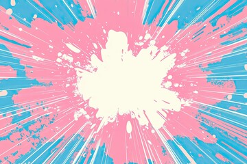 Retro comic-style boom explosion with crash and bang effects, in pastel pink and blue, providing copy space