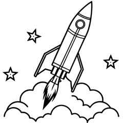 Obraz premium Rocket Launch Line Art Vector Illustration
