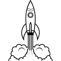 Rocket Launch Line Art Vector Illustration
