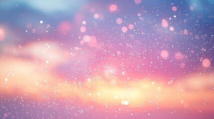 A soft glittery bokeh effect over a pastel-colored twilight sky, stars fading into the distance, creating a whimsical and serene atmosphere
