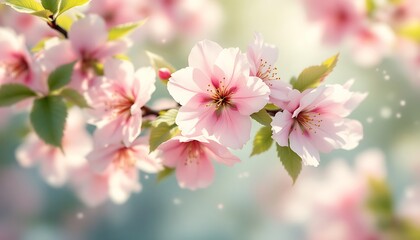 Delicate Pink Blossom Branch in Springtime Sunlight: A Stunning Floral Macro Photography