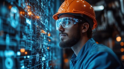 Engineer with Safety Helmet in Data Center Server Room. Construction Technology Modernization Specialist