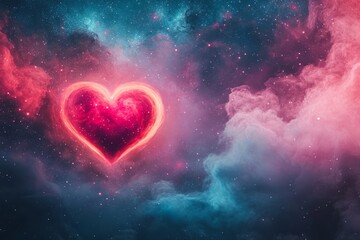 Surreal heart-shaped planet with glowing rings amidst vibrant stars in a whimsical galaxy setting