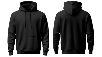  Black hoodie sweatshirt front and back mockup template on a transparent background png