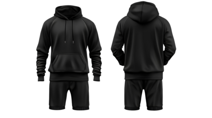  Black tracksuit with front and back view isolated on a transparent background png