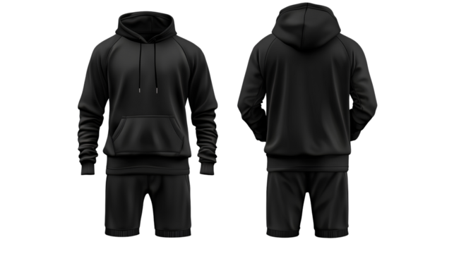  Black tracksuit with front and back view isolated on a transparent background png