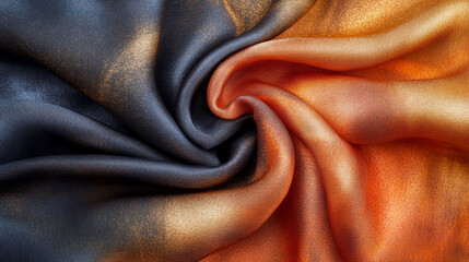 Swirling ombre silk fabric in dark grey and burnt orange.