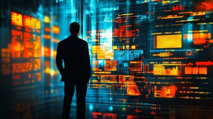 Fototapeta premium Data visualization action futuristic technology hub digital environment urban setting abstract concept