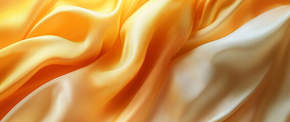 Obraz premium Luxurious golden and off-white silk fabric with soft waves and folds.
