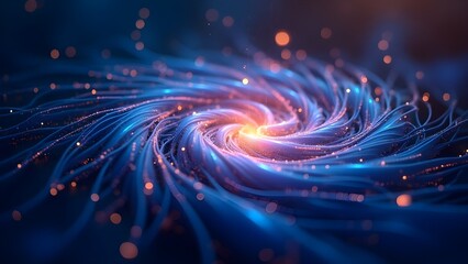 An abstract representation of a quantum computer processing data with glowing qubits