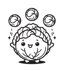 Coloring book cabbage juggling the ball illustration 