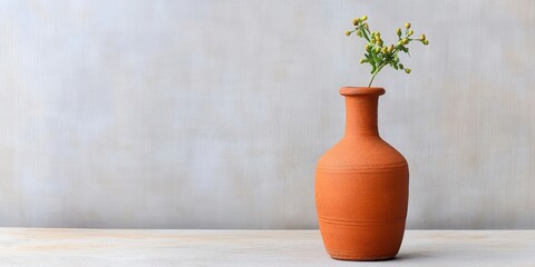Simple Terracotta Vase with Fresh Greenery on Neutral Background for Home Decor Inspiration