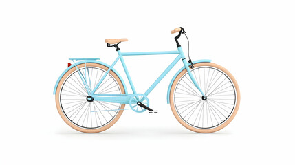 Light blue bicycle with cream tires, isolated on white background, suitable for transportation, leisure, and lifestyle advertising.