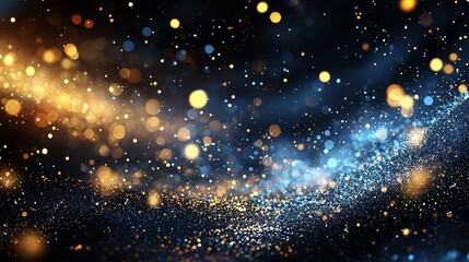 Fototapeta premium Abstract grunge background with defocused gold glitter sparkles, blending into a dreamy night scene, Main Keyword: Abstract night scene, Concept: Urban fantasy