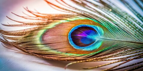 Fototapeta premium Isolated peacock feather, a breathtaking display of colorful, exotic plumage perfect for backgrounds.